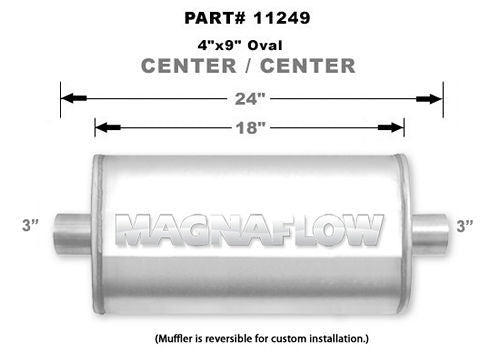 Muffler - 3 in Center Inlet - 3 in Center Outlet - 18 x 9 x 4 in Oval Body - 24 in Long - Stainless - Satin - Universal - Each