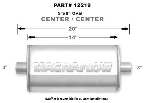 Muffler - 3 in Center Inlet - 3 in Center Outlet - 14 x 8 x 5 in Oval Body - 20 in Long - Stainless - Natural - Universal - Each