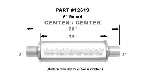 Muffler - 3 in Center Inlet - 3 in Center Outlet - 6 in Diameter - 20 in Long - Stainless - Natural - Universal - Each