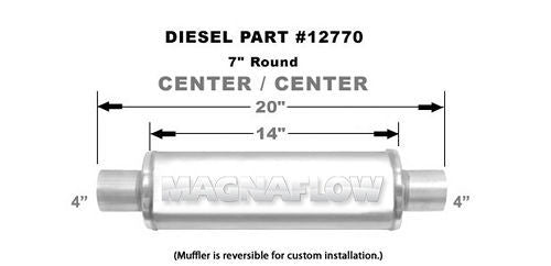 Muffler - 4 in Center Inlet - 4 in Center Outlet - 7 in Diameter - 20 in Long - Stainless - Natural - Universal - Each