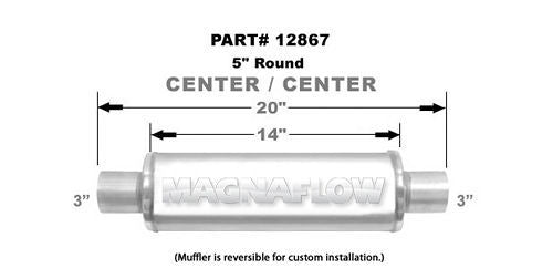 Muffler - 3 in Center Inlet - 3 in Center Outlet - 5 in Diameter - 20 in Long - Stainless - Natural - Universal - Each