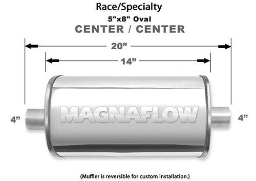 Muffler - Race Series - 4 in Center Inlet - 4 in Center Outlet - 14 x 8 x 5 in Oval Body - 20 in Long - Stainless - Polished - Universal - Each