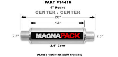 Muffler - Bullet - 2-1/2 in Center Inlet - 2-1/2 in Center Outlet - 4 in Diameter Body 20 in Long - Stainless - Polished - Universal - Each