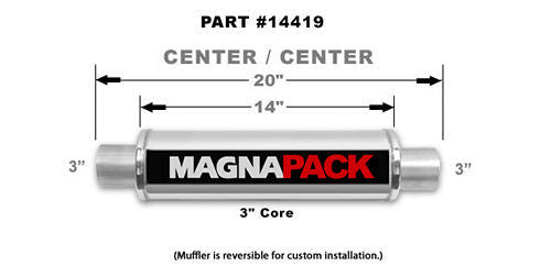 Muffler - Bullet - 3 in Center Inlet - 3 in Center Outlet - 4 in Diameter Body 20 in Long - Stainless - Polished - Universal - Each