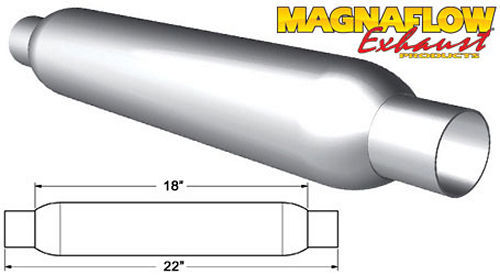 Muffler - Glass Pack - 2-1/4 in Center Inlet - 2-1/4 in Center Outlet - 3-1/2 in Diameter Body - 22 in Long - Steel - Aluminized - Universal - Each