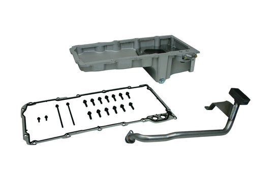 Engine Oil Pan Kit - Rear Sump - 6 qt - 5.75 in Deep - Gasket / Hardware / Pickup Included - Aluminum - Natural - GM LS-Series - Kit