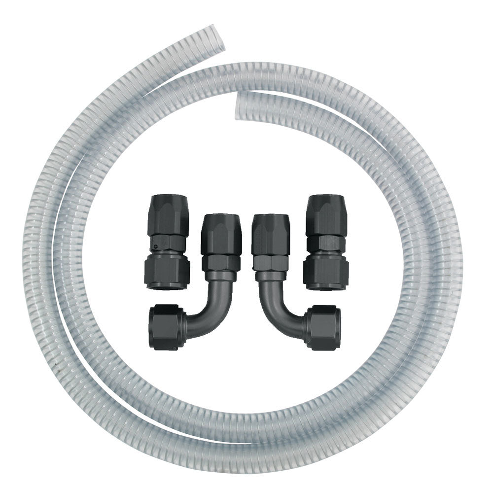 Vacuum Pump Line Kit - 6 ft Steel Reinforced Hose - Two 90 Degree 12 AN Female Hose Ends / 2 Straight 12 AN Female Hose Ends - Kit
