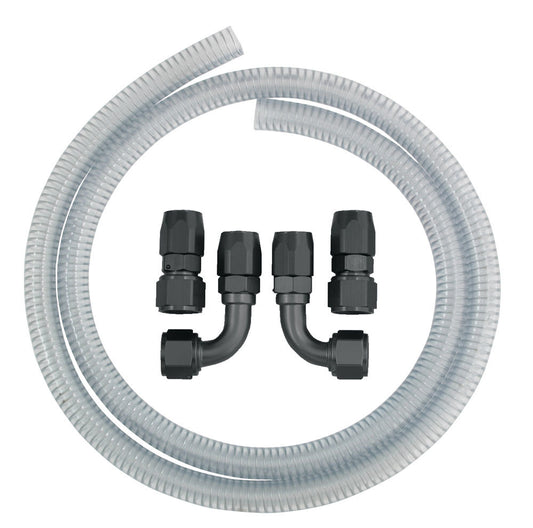 Vacuum Pump Line Kit - 6 ft Steel Reinforced Hose - Two 90 Degree 12 AN Female Hose Ends / 2 Straight 12 AN Female Hose Ends - Kit