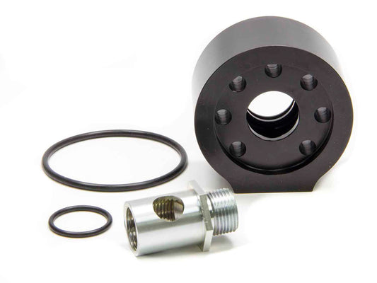 Oil Filter Adapter - Accumulator - Bolt-On - 13/16-16 in Center Thread - 10 AN Female Port - Aluminum - Black Anodized - Chevy V8 - Each