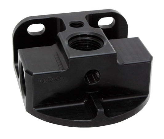 Oil Filter Mount - Side Port Style - 12 AN Ports - Two 1/4 in NPT Female Ports - Billet Aluminum - Black Anodized - Spin on Filters - Each