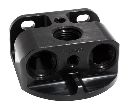 Oil Filter Mount - Front Port Style - 12 AN Ports - Two 1/4 in NPT Ports - Billet Aluminum - Black Anodized - Spin on Filters - Kit