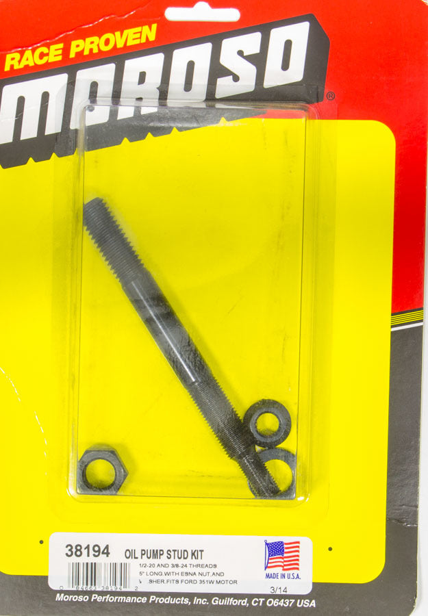 Oil Pump Pickup Stud - 1/2-20 in and 3/8-24 in Thread x 5 in Long - Nuts and Washer - Small Block Ford - Each