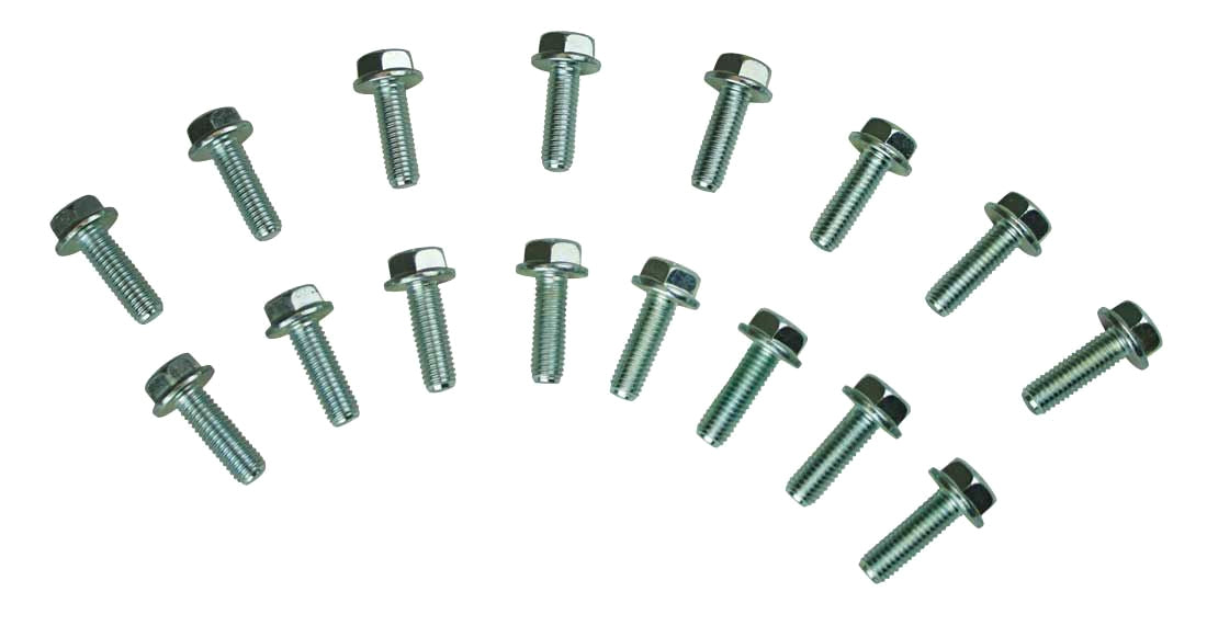 Header Bolt - 8 mm x 1.25 Thread - 25 mm Long - Hex Head - Steel - Zinc Oxide - Ford Modular - Set of 16