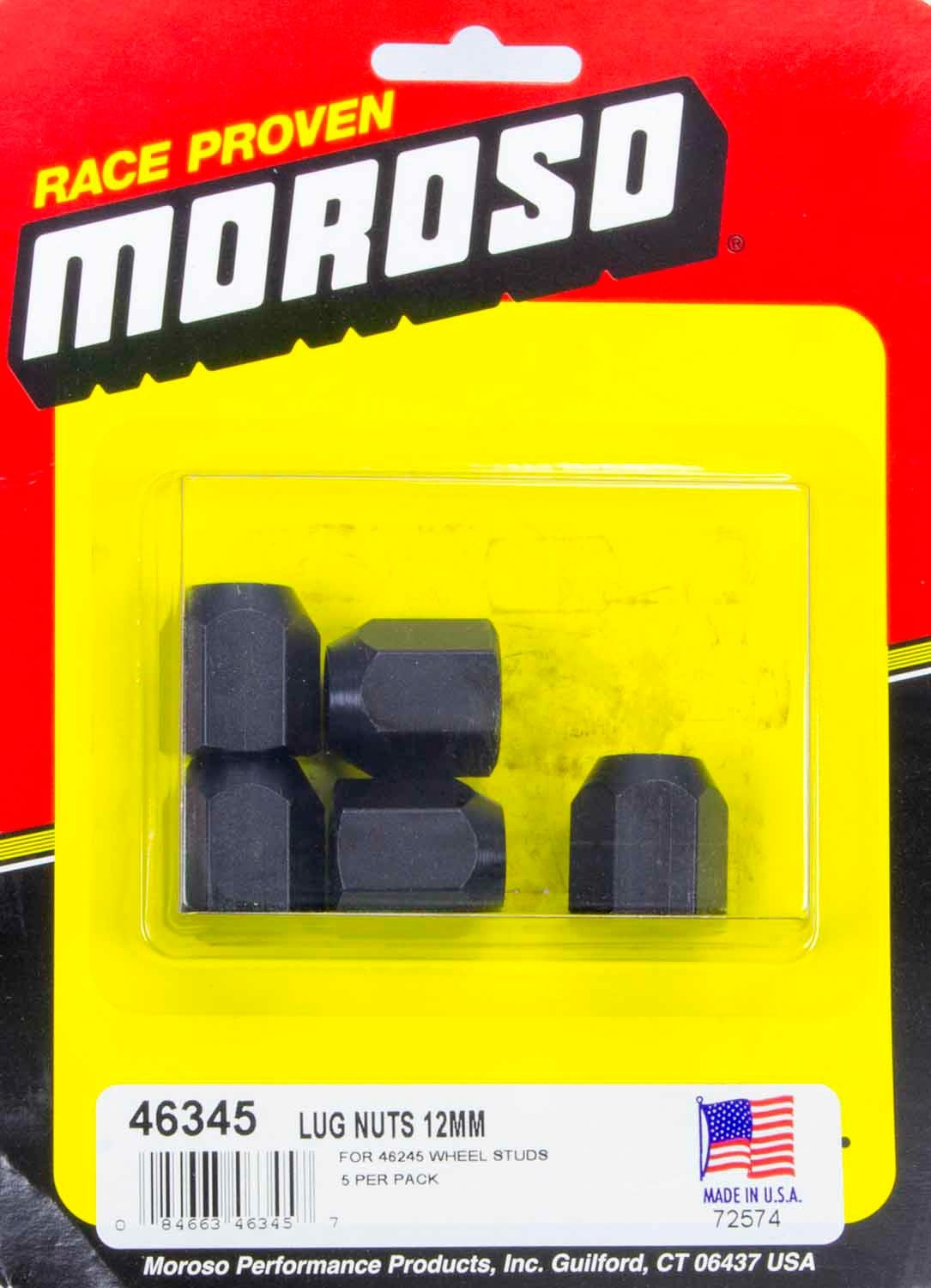 Lug Nut - 12 mm x 1.50 Right Hand Thread - 19 mm Hex Head - 60 Degree Seat - Open End - Steel - Black Oxide - Set of 5