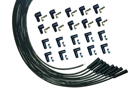 Spark Plug Wire Set - Ultra - Spiral Core - 8 mm - Black - Straight Plug Boots - HEI / Socket Style - Universal 8-Cylinder - Kit