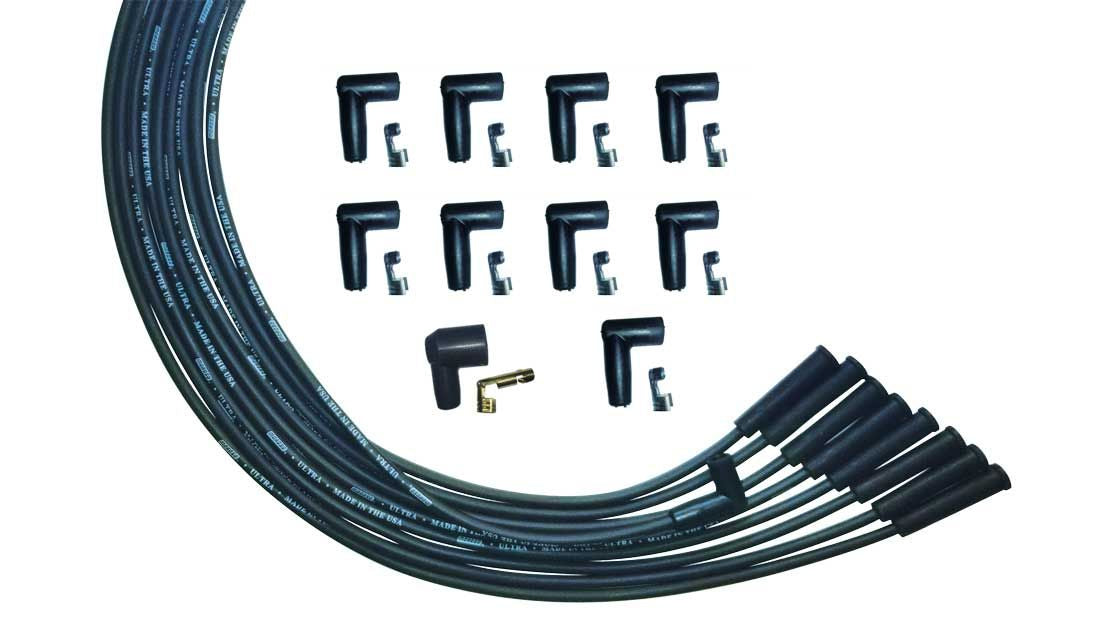 Spark Plug Wire Set - Ultra - Spiral Core - 8 mm - Black - Straight Plug Boots - HEI Style Terminal - Universal 8-Cylinder - Kit
