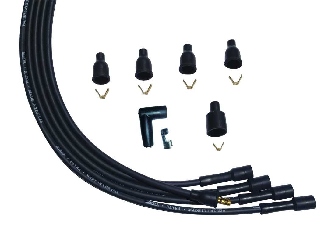 Spark Plug Wire Set - Ultra - Spiral Core - 8 mm - Black - Straight Plug Boots - Socket Style - Universal 4-Cylinder - Kit