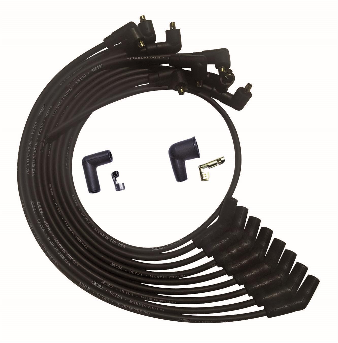 Spark Plug Wire Set - Ultra - Spiral Core - 8 mm - Black - 135 Degree Plug Boots - Socket Style - Small Block Ford - Kit