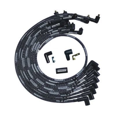Spark Plug Wire Set - Ultra - Spiral Core - 8 mm - Sleeved - Black - 90 Degree Plug Boots - Socket Style - Over The Valve Cover - Small Block Chevy - Kit