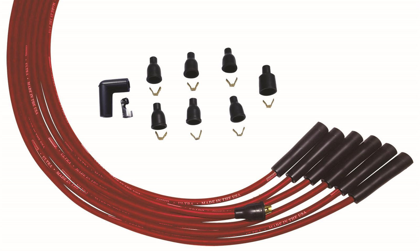 Spark Plug Wire Set - Ultra - Spiral Core - 8 mm - Red - Straight Plug Boots - Socket Style - Universal 6-Cylinder - Kit
