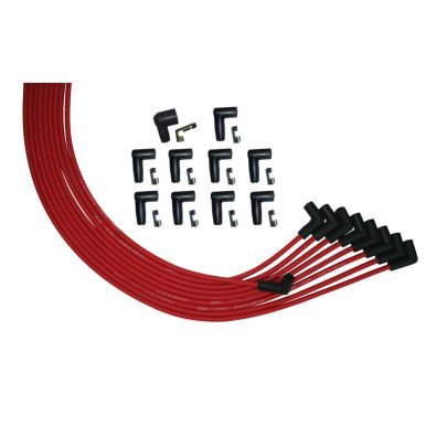 Spark Plug Wire Set - Ultra - Spiral Core - 8 mm - Red - 90 Degree Plug Boots - HEI Style Terminal - Universal 8-Cylinder - Kit