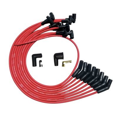 Spark Plug Wire Set - Ultra - Spiral Core - 8 mm - Red - 135 Degree Plug Boots - HEI Style Terminal - Over The Valve Cover - Small Block Chevy - Kit