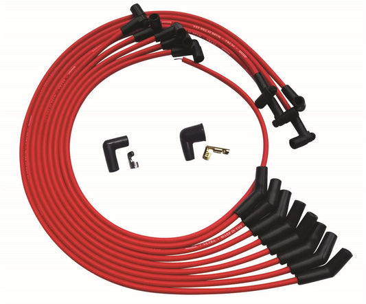 Spark Plug Wire Set - Ultra - Spiral Core - 8 mm - Red - 135 Degree Plug Boots - HEI Style Terminal - Under The Header - Small Block Chevy - Kit