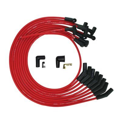 Spark Plug Wire Set - Ultra - Spiral Core - 8 mm - Red - 135 Degree Plug Boots - HEI Style Terminal - Small Block Ford - Kit