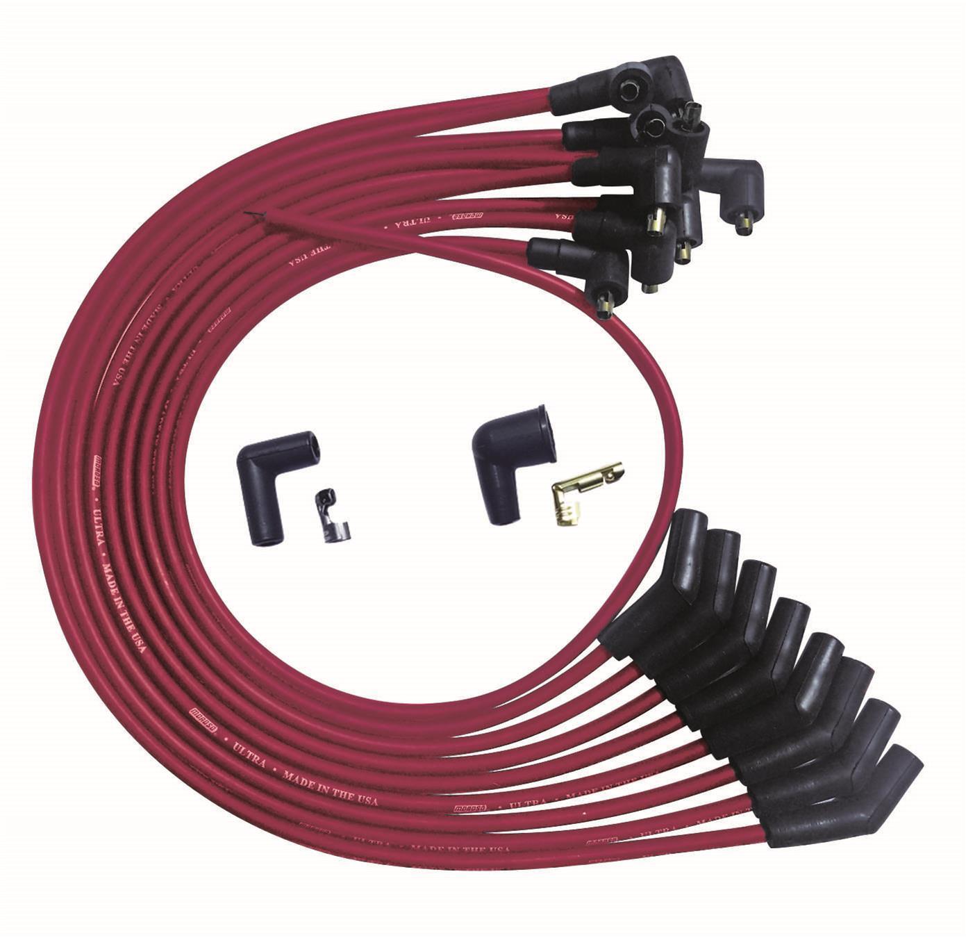 Spark Plug Wire Set - Ultra - Spiral Core - 8 mm - Red - 135 Degree Plug Boots - Socket Style - Small Block Ford - Kit