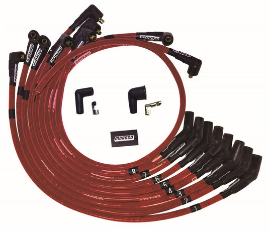Spark Plug Wire Set - Ultra - Spiral Core - 8 mm - Sleeved - Red - 135 Degree Plug Boots - Socket Style - Small Block Ford - Kit