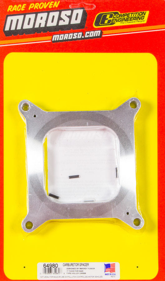 Carburetor Spacer - 1 in Thick - Open - Square Bore - Aluminum - Natural - Each