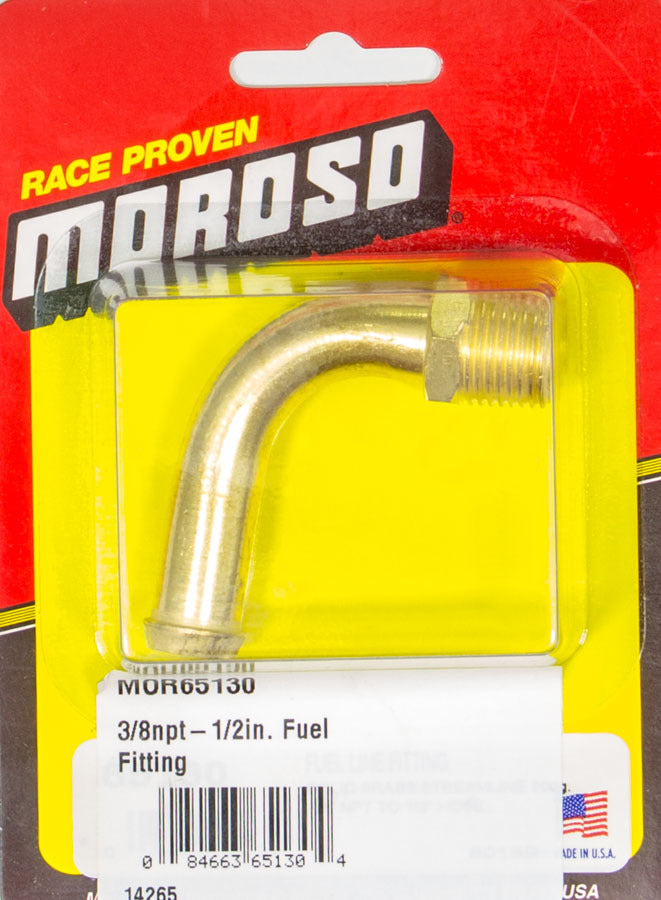 Fitting - Adapter - 90 Degree - 3/8 in NPT Male to 1/2 in Hose Barb - Brass - Each
