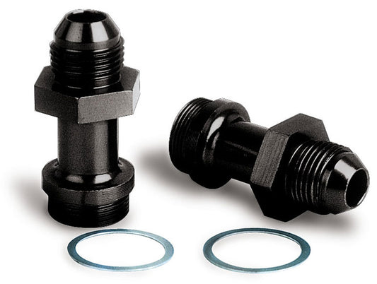 Carburetor Inlet Fitting - Straight - 8 AN Male to 7/8-20 in Male - Aluminum - Black Anodized - Holley Carburetors - Pair