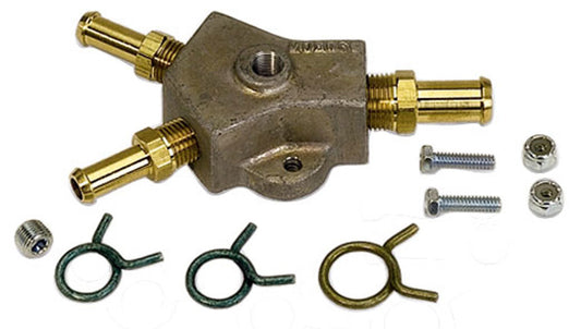 Fuel Block - One 1/2 in Hose Barb - Two 3/8 in Hose Barb - 1/8 in NPT Female Port - Aluminum - Kit
