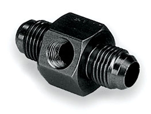 Fitting - Gauge Adapter - Straight - 6 AN Male to 6 AN Male - 1/8 in NPT Gauge Port - Aluminum - Black Anodized - Each
