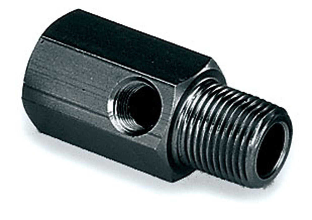 Fitting - Gauge Adapter - Straight - 3/8 in NPT Female to 3/8 in NPT Male - 1/8 in NPT Gauge Port - Aluminum - Black Anodized - Each