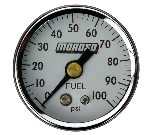 Fuel Pressure Gauge - 0-100 psi - Mechanical - Analog - Full Sweep - 1-1/2 in Diameter - 1/8 in NPT Port - White Face - Each