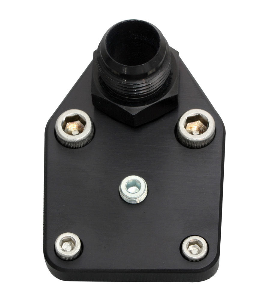 Fuel Pump Blockoff - 1/8 in NPT Female Port - 12 AN Male Fitting - Billet Aluminum - Black Anodized - Small Block Chevy - Kit