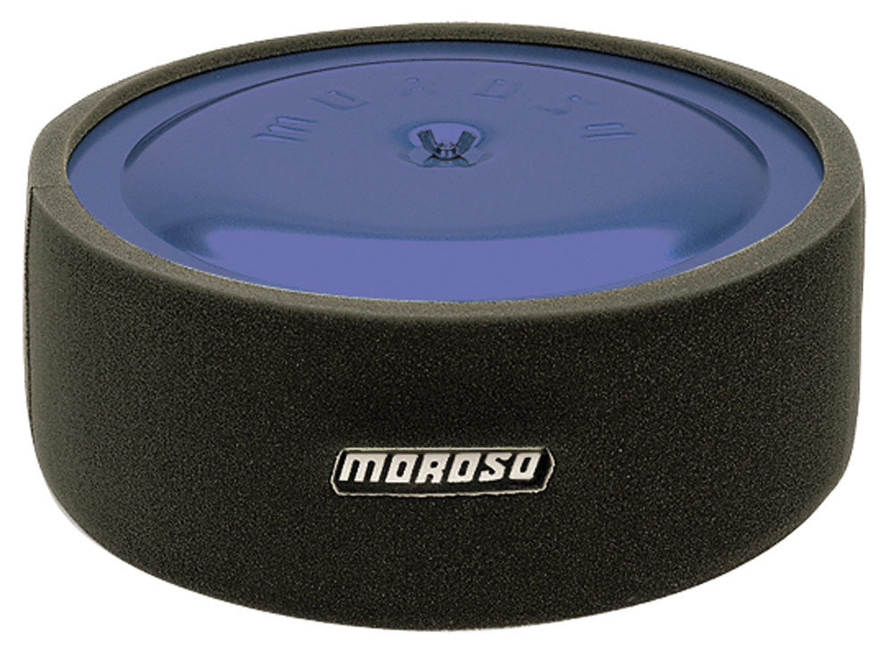 Air Filter Wrap - Reusable - Round - 14 in Diameter - 5 in Tall - Moroso Logo - Foam - Black - Each