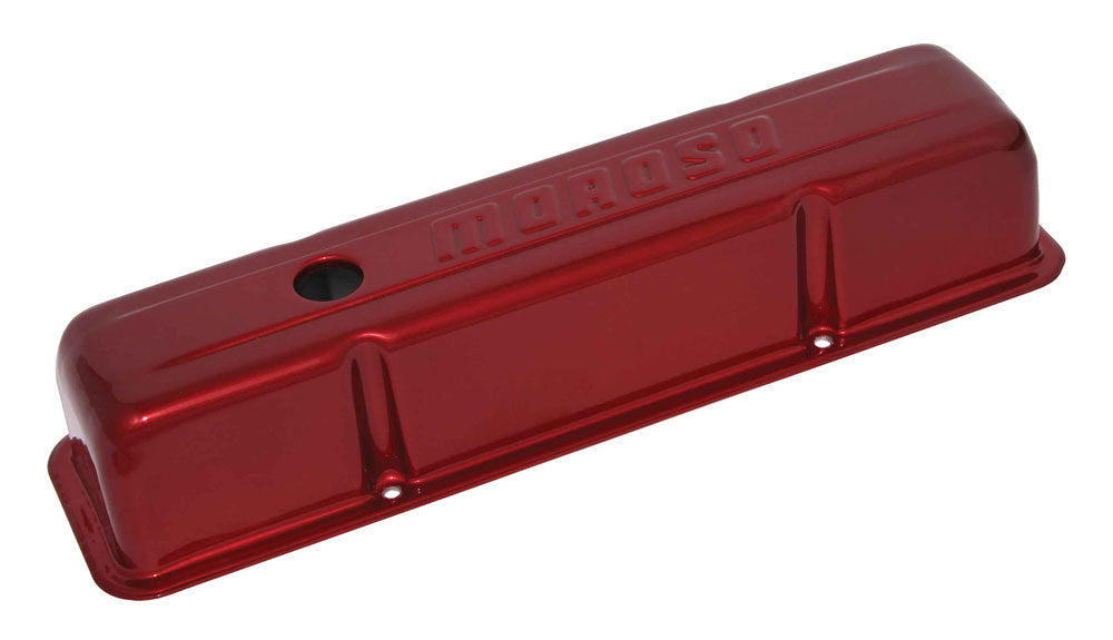 Valve Cover - Tall - Moroso Logo - Steel - Red Powder Coat - Small Block Chevy - Pair