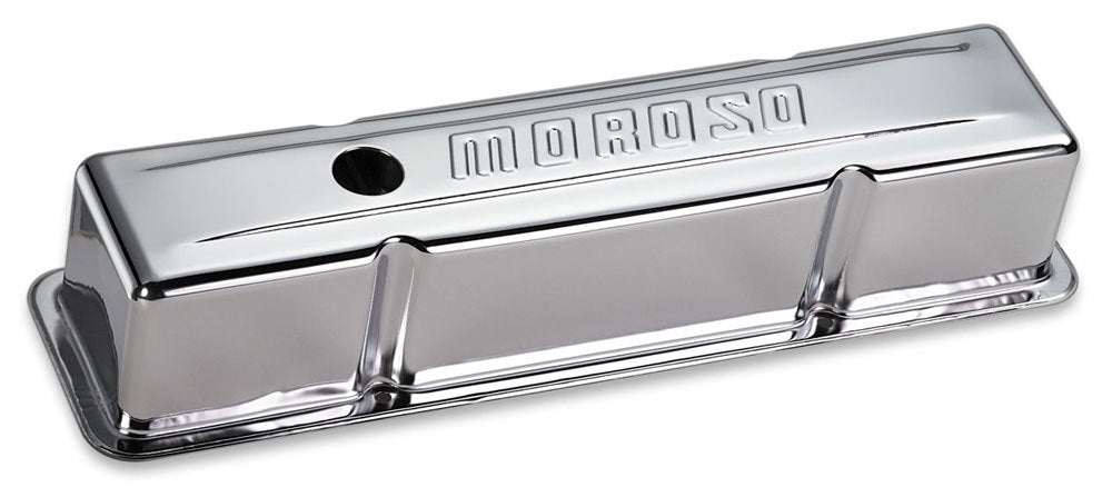 Valve Cover - Tall - Baffled - Moroso Logo - Steel - Chrome - Small Block Chevy - Pair