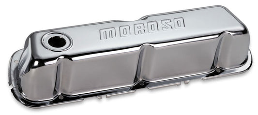 Valve Cover - Tall - Baffled - Moroso Logo - Steel - Chrome - Small Block Ford - Pair