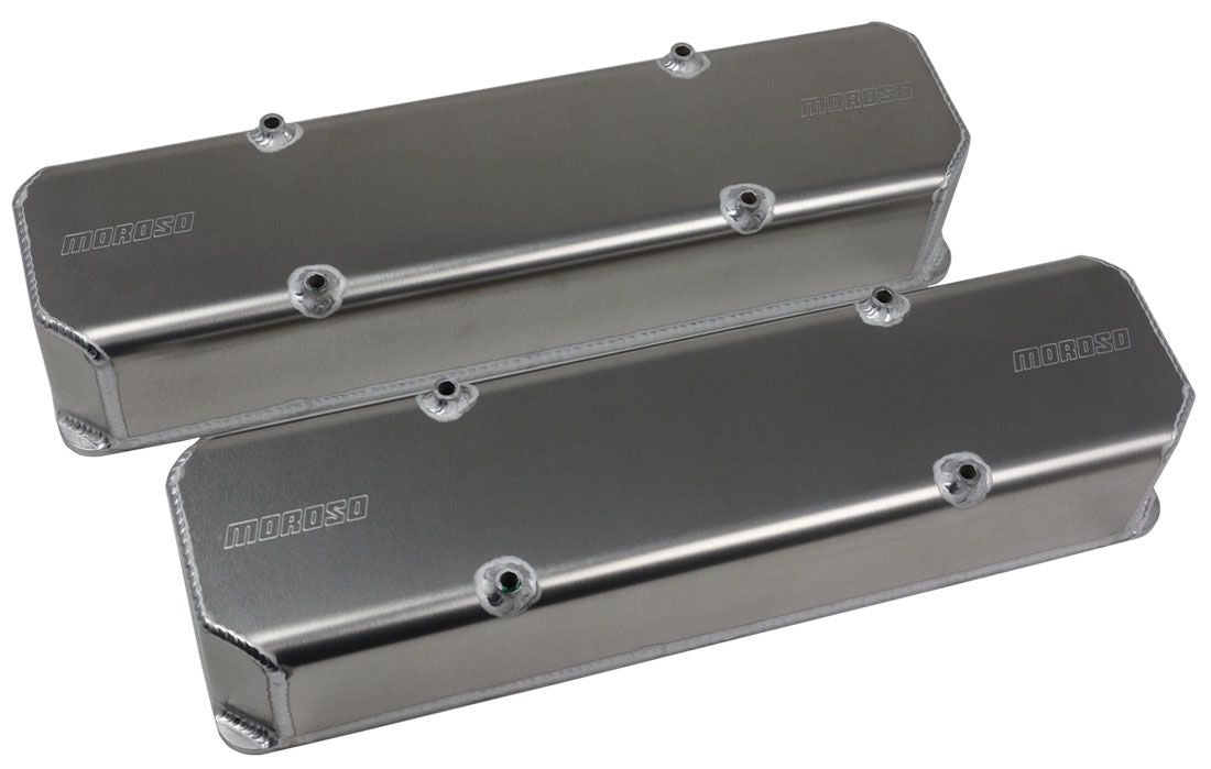 Valve Cover - Tall - Moroso Logo - Fabricated Aluminum - Natural - 10 / 13 Degree Heads - Small Block Chevy - Pair