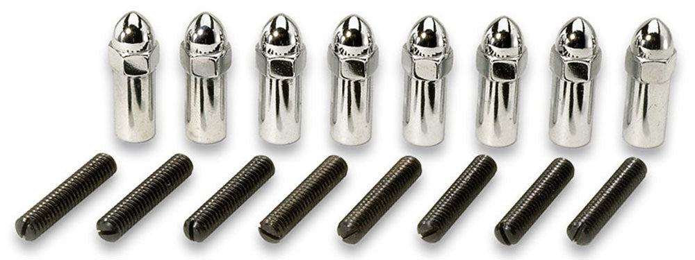 Valve Cover Fastener - Stud - 1/4-20 in Thread - 1.375 in Long - Hex Nuts - Steel - Chrome - Set of 8