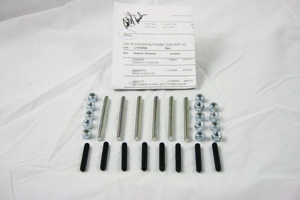 Valve Cover Fastener - Stud - 1/4-20 in Thread - 1.375 in Long - Hex Nuts - Steel - Chrome - Set of 14
