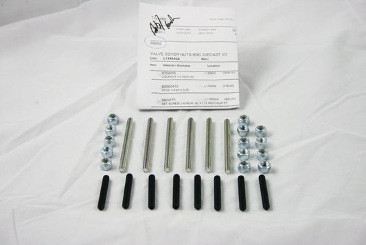 Valve Cover Fastener - Stud - 1/4-20 in Thread - 1.375 in Long - Hex Nuts - Steel - Chrome - Set of 14