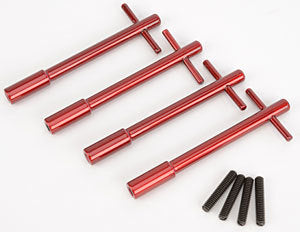 Valve Cover Fastener - Stud - 1/4-20 in Thread - 1.375 in Long - Wing Nuts - 4-1/4 in Long - Aluminum - Red Anodized Coat - Set of 4