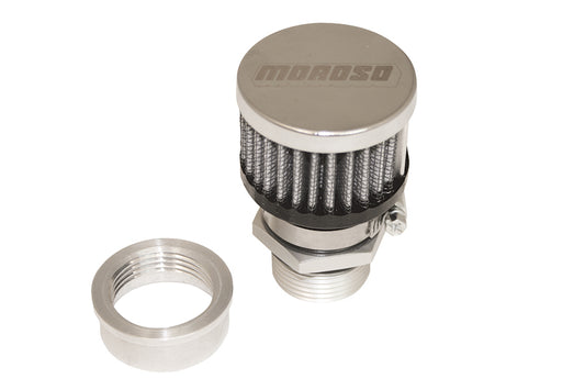 Breather - Weld-On - Round - 1 in Threaded Bung - Clamp-On Filter - Moroso Logo - Kit