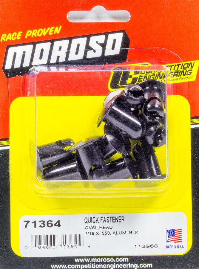 Quick Turn Fastener - Oval Head - Slotted - 7/16 x 0.550 in Body - Aluminum - Black Anodized - Set of 10