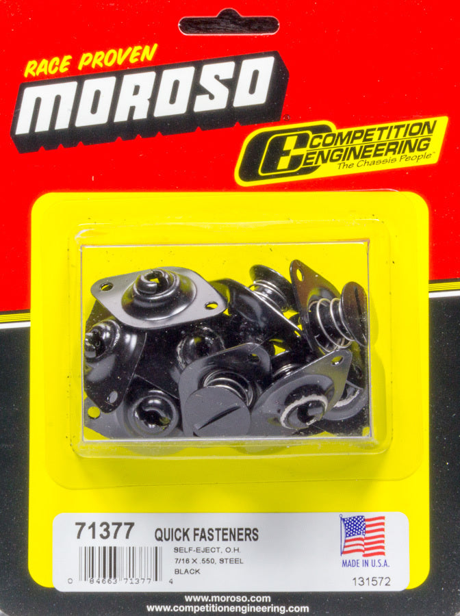 Quick Turn Fastener - Self Ejecting - Flush Head - Slotted - 7/16 x 0.550 in Body - Steel - Black Paint - Set of 10